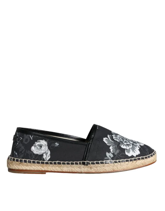 Black Floral Cotton Leather Espadrilles Shoes sold by Louxly
