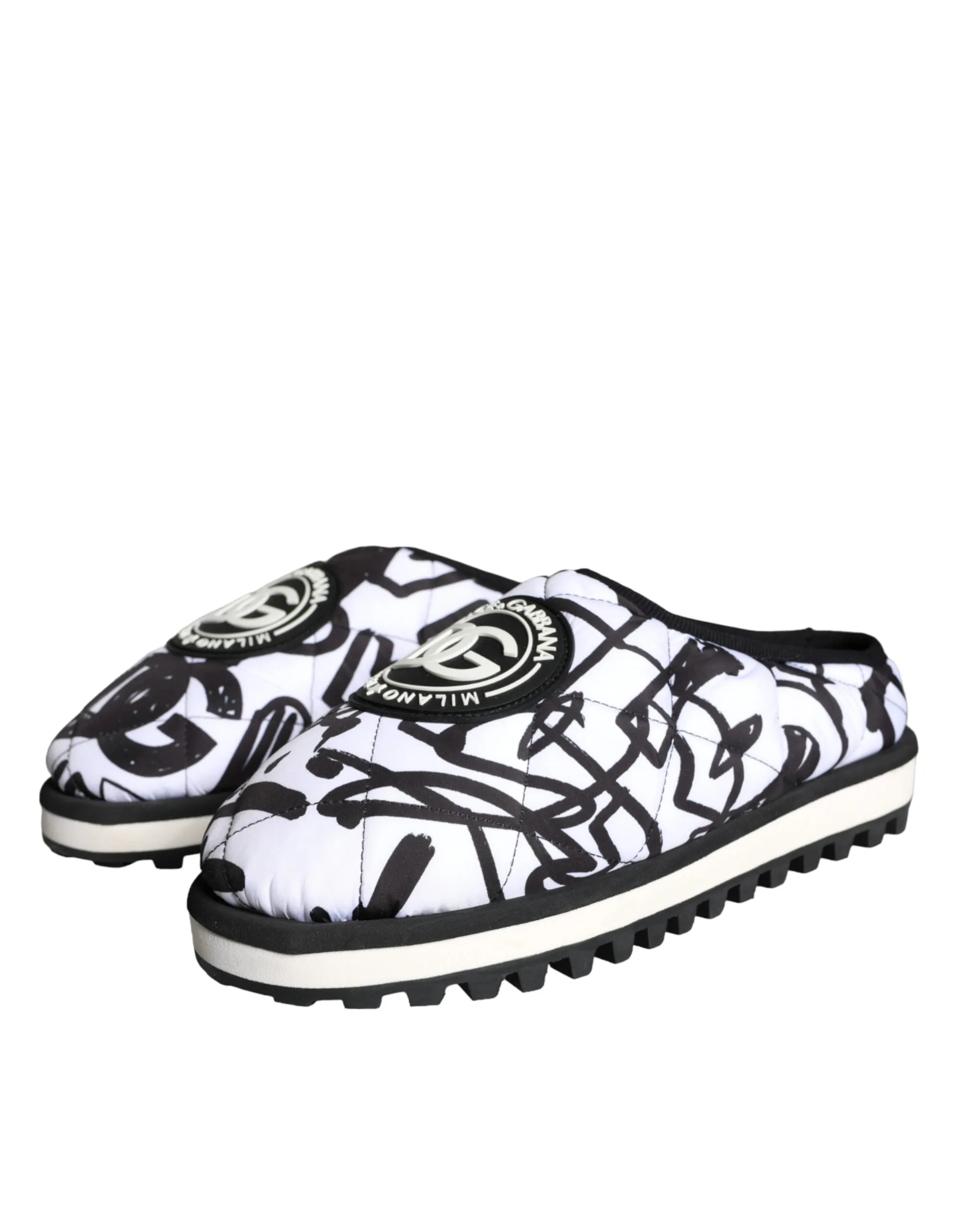 Black White Quilted Logo Sandals Slides Shoes sold by Louxly product image thumbnail 3