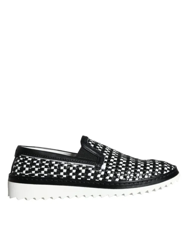 Black White Weaved Slip On Men Loafers Shoes sold by Louxly