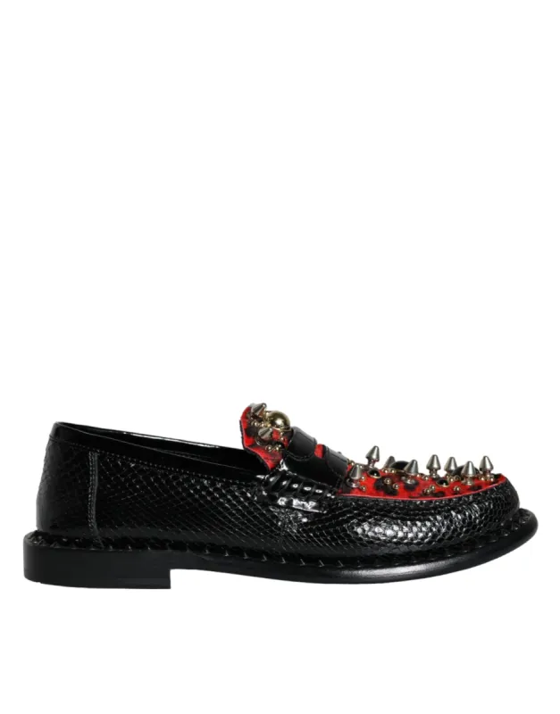 Black Leopard Print Studs Leather Loafers Shoes sold by Louxly