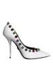 White Crystal Leather High Heels Pumps Shoes sold by Louxly