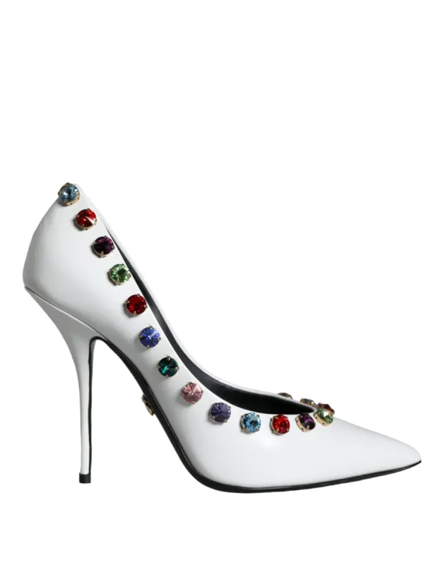 White Crystal Leather High Heels Pumps Shoes sold by Louxly
