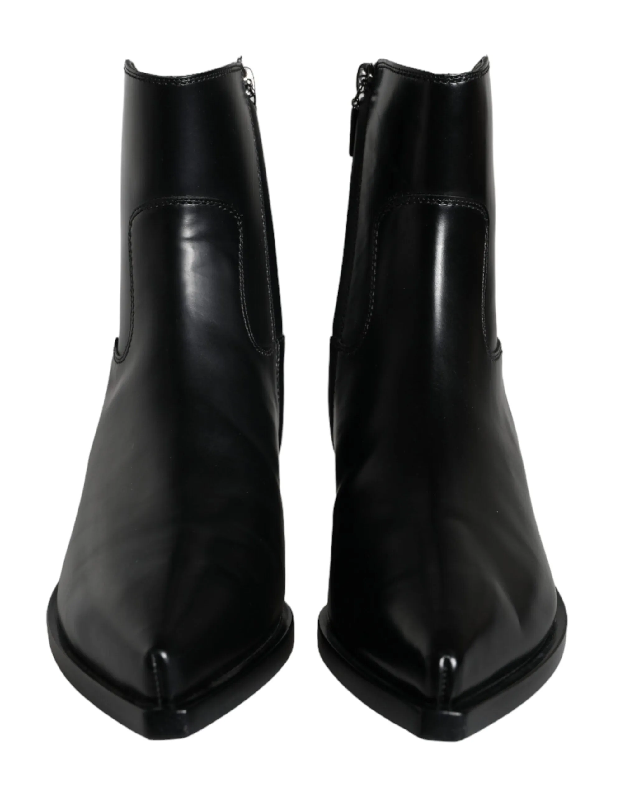 Black Leather Ankle Boots Booties Shoes sold by Louxly product image thumbnail 2