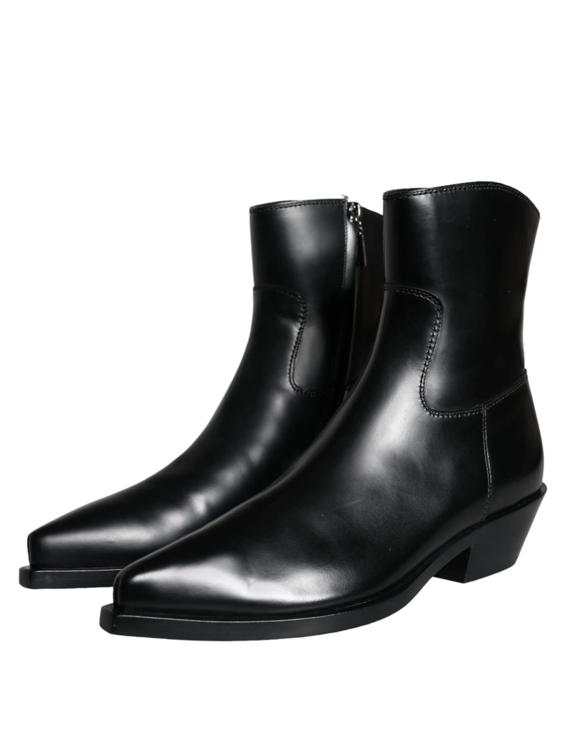 Black Leather Ankle Boots Booties Shoes sold by Louxly product image thumbnail 3
