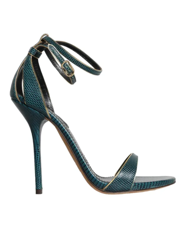 Dark Green Calf Leather Heels Sandals Shoes sold by Louxly