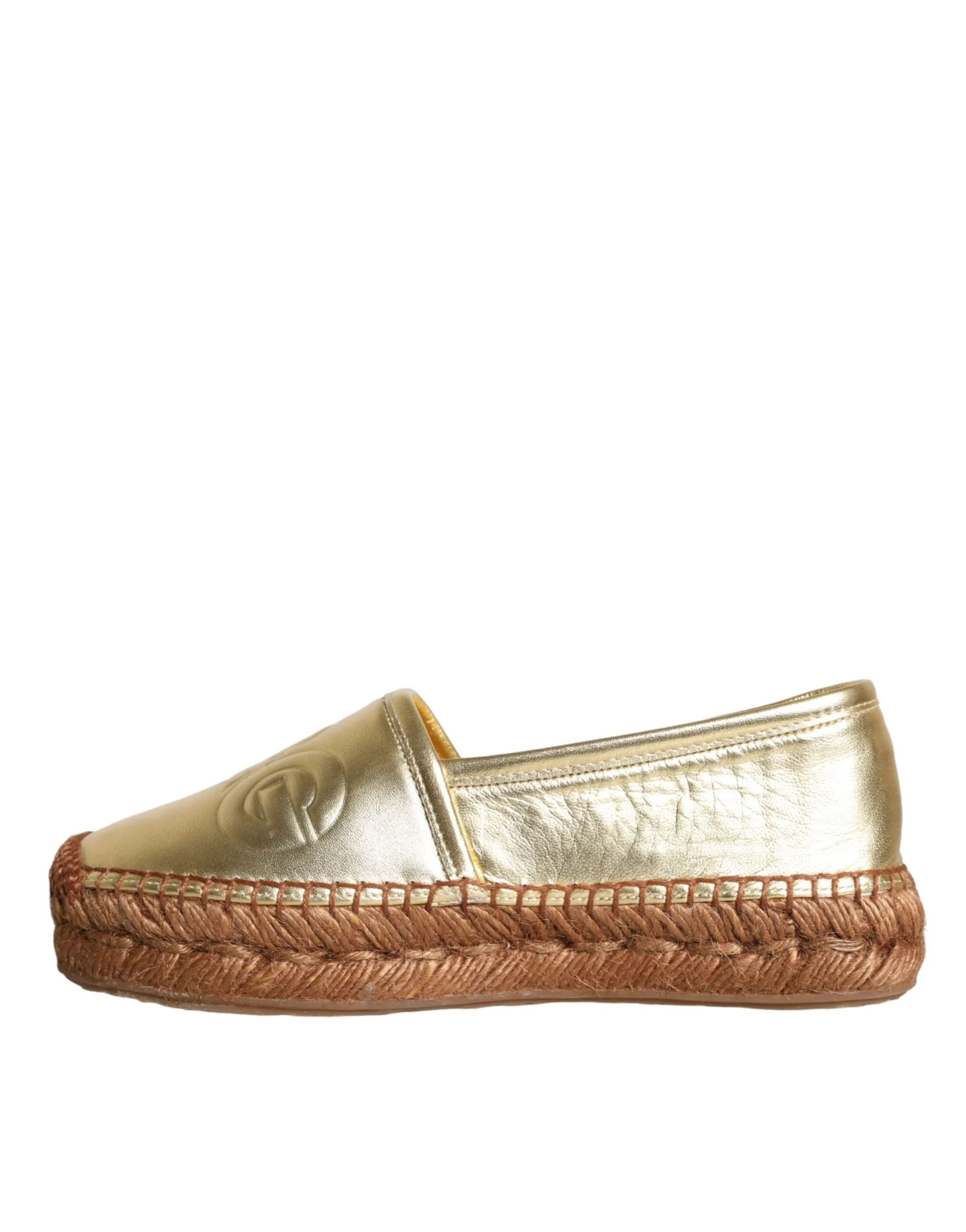 Gold Leather Loafers Flats Espadrille Shoes sold by Louxly product image thumbnail 5