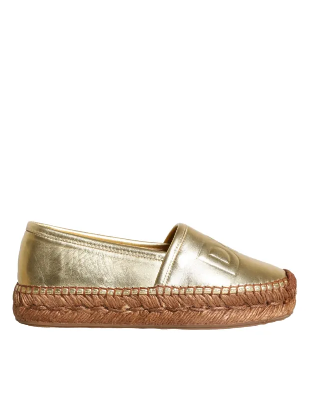 Gold Leather Loafers Flats Espadrille Shoes sold by Louxly