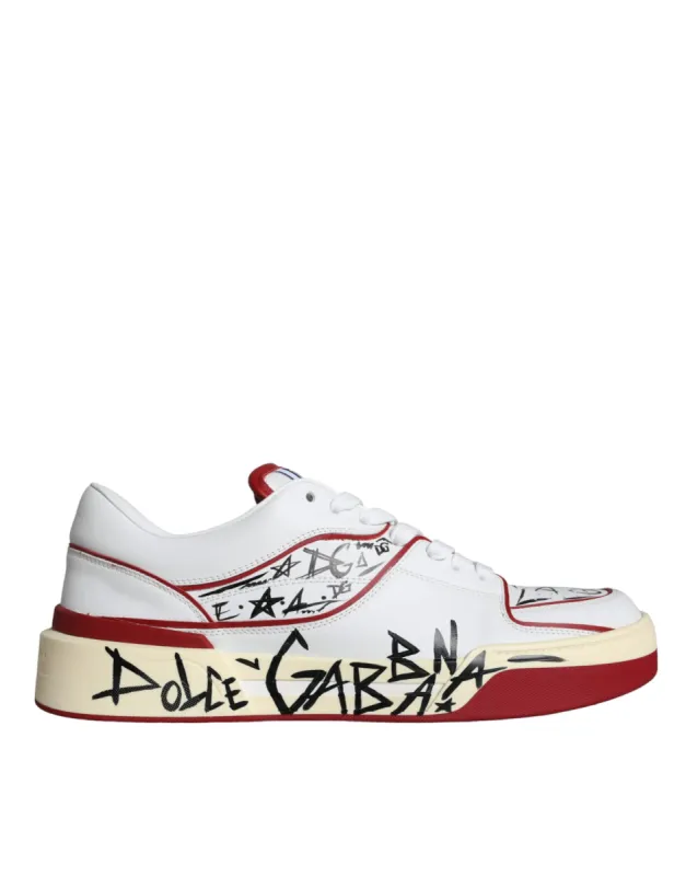 Red White Printed Leather Low Top Men Sneakers Shoes sold by Louxly