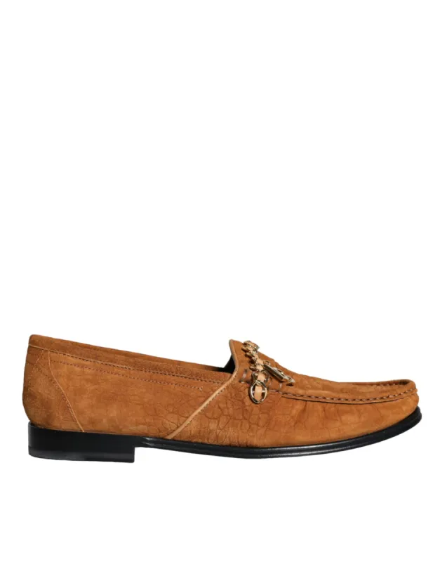 Brown Velvet Leather Logo Mocassin Slip On Shoes sold by Louxly