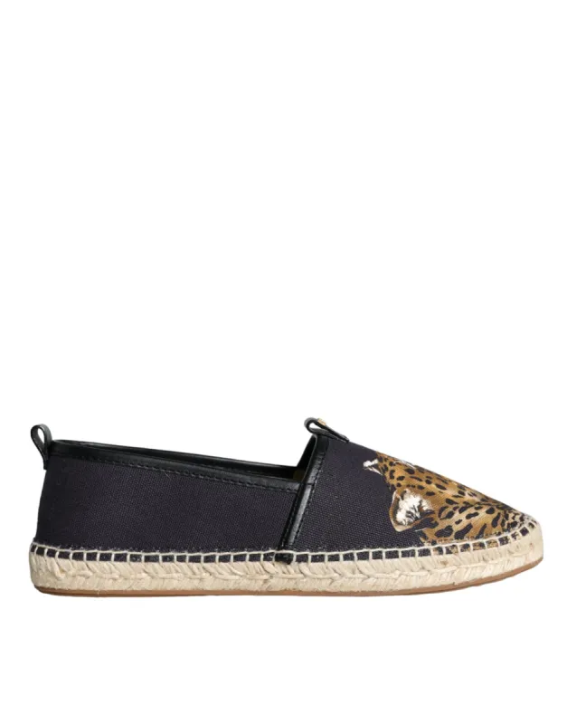 Black Cotton Leopard Slip On Espadrilles Shoes sold by Louxly