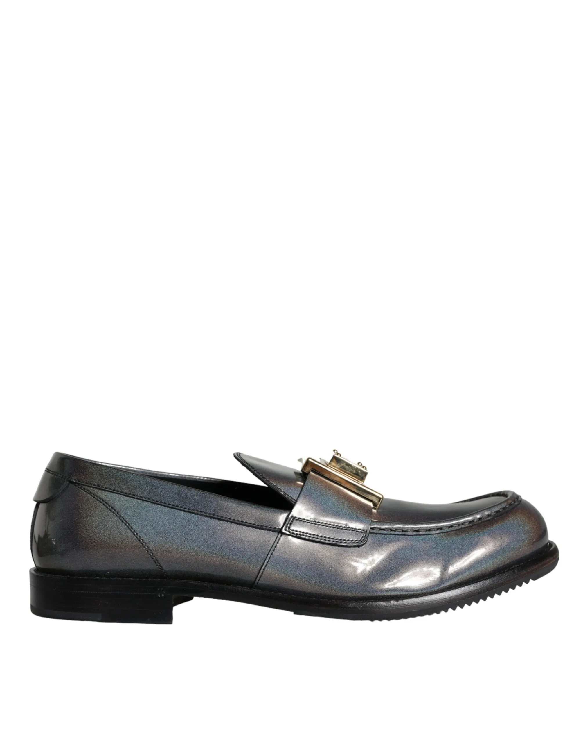 Silver Leather Logo Plaque Slip On Men Loafers Shoes sold by Louxly