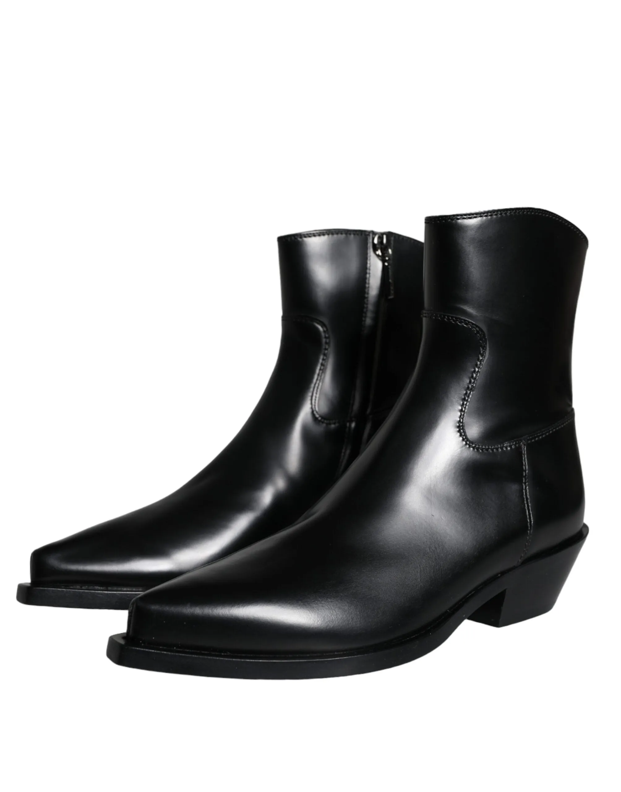 Black Leather Ankle Boots Booties Shoes sold by Louxly product image thumbnail 3