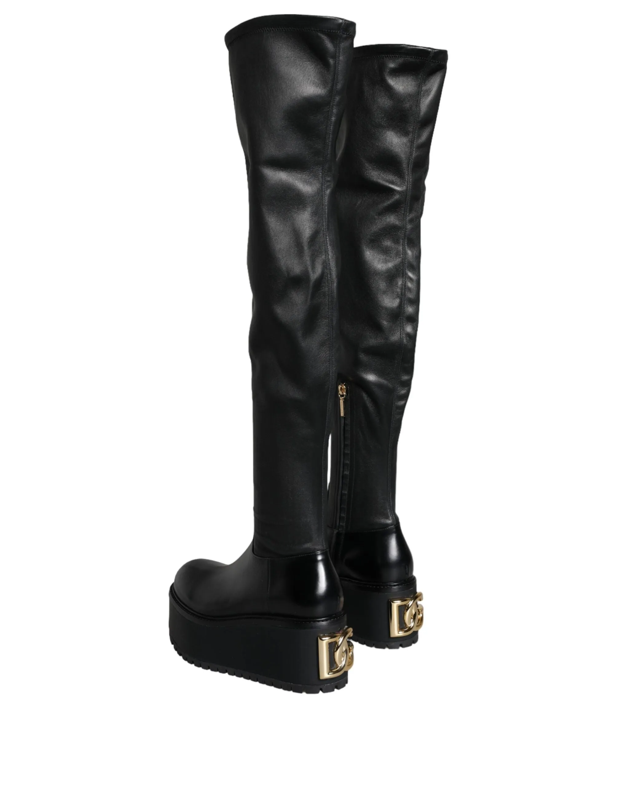 Black Leather Logo Knee High Boots Shoes sold by Louxly product image thumbnail 4
