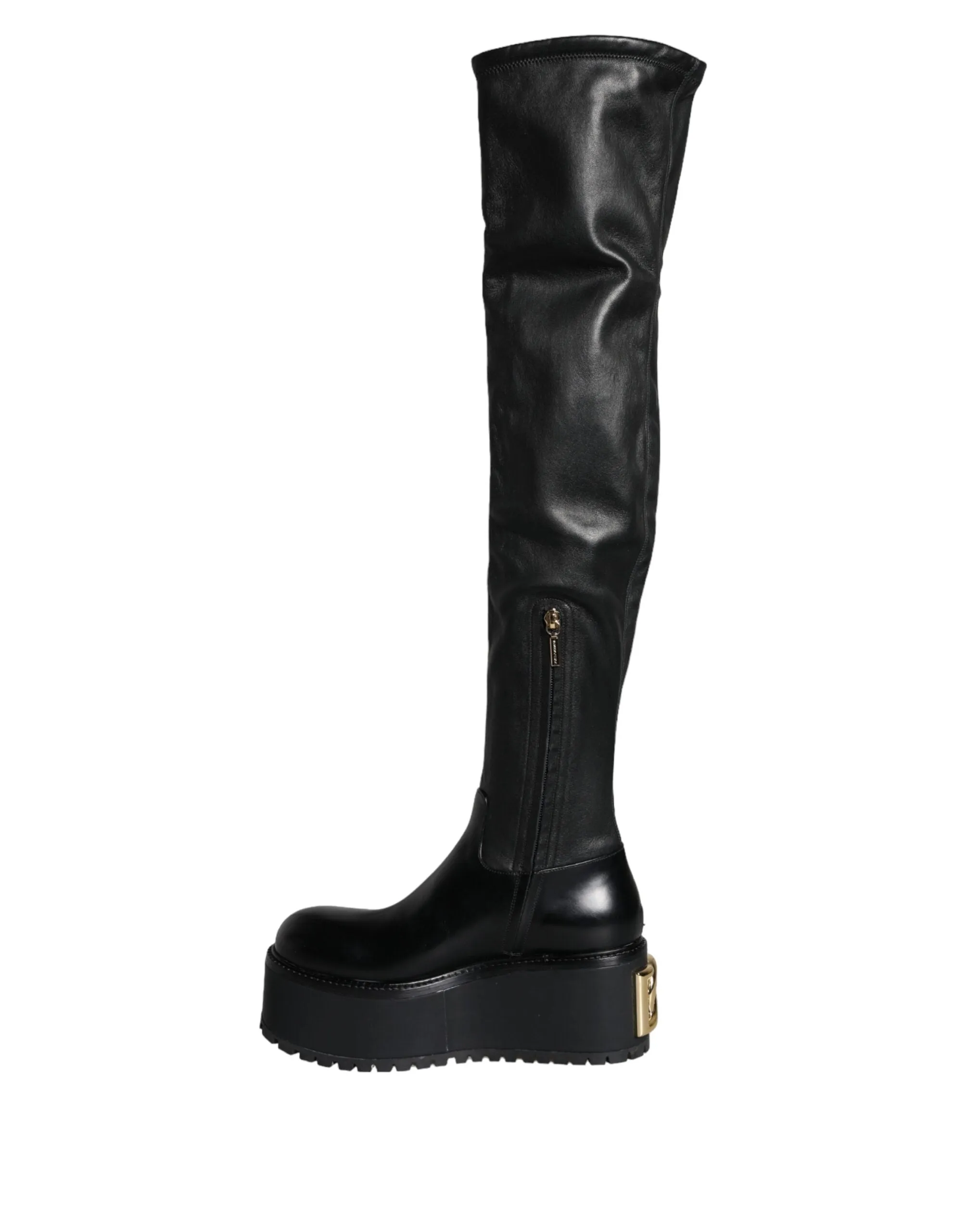 Black Leather Logo Knee High Boots Shoes sold by Louxly product image thumbnail 5