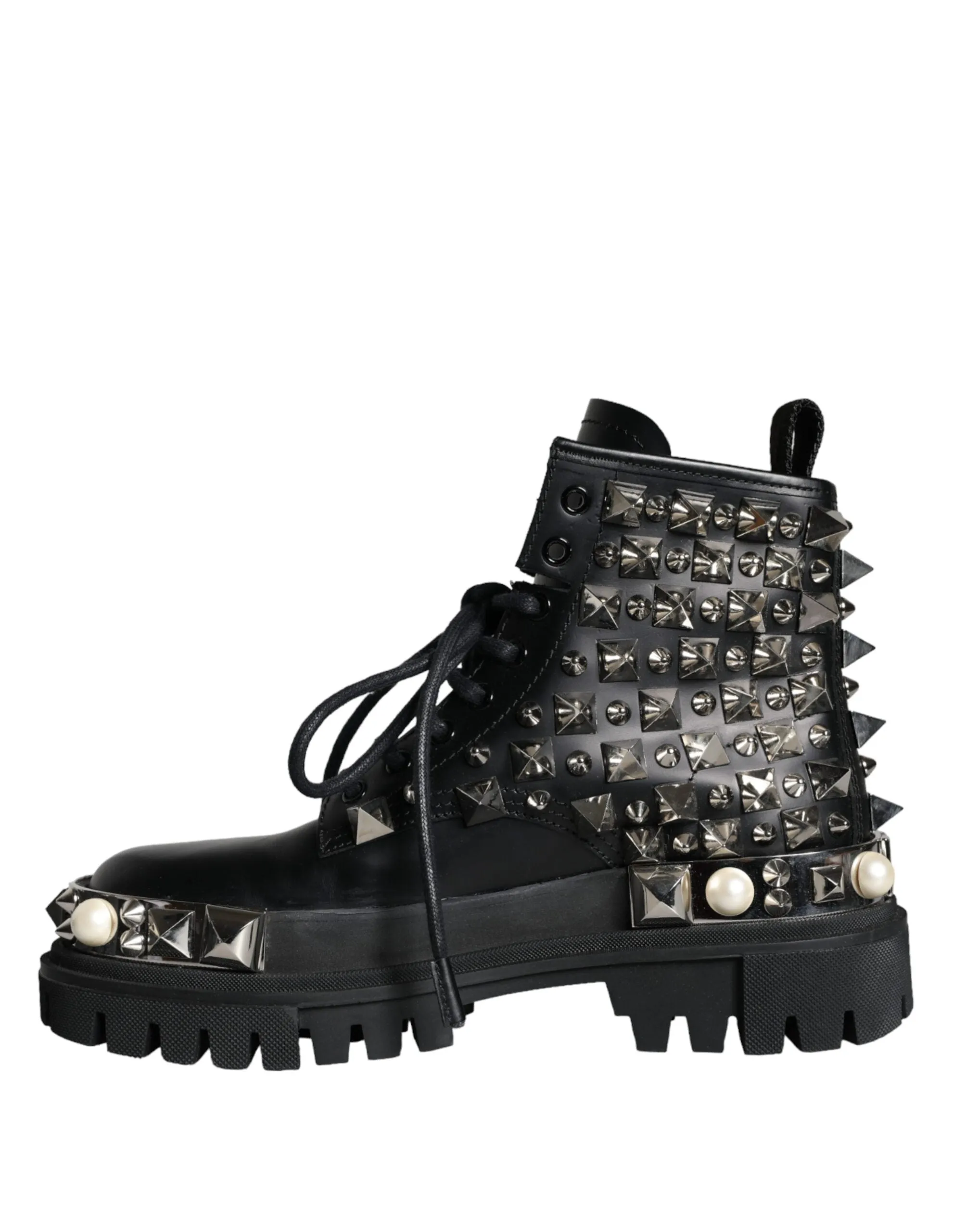 Black Leather Studs Embellished Combat Boots Shoes sold by Louxly product image thumbnail 5