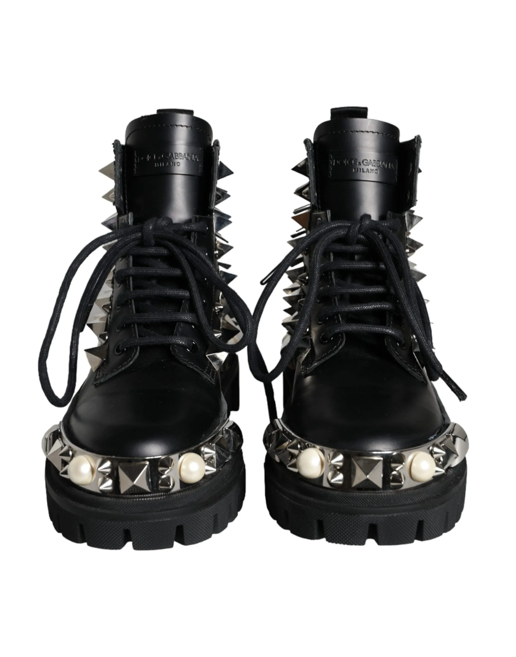 Black Leather Studs Embellished Combat Boots Shoes sold by Louxly product image thumbnail 2
