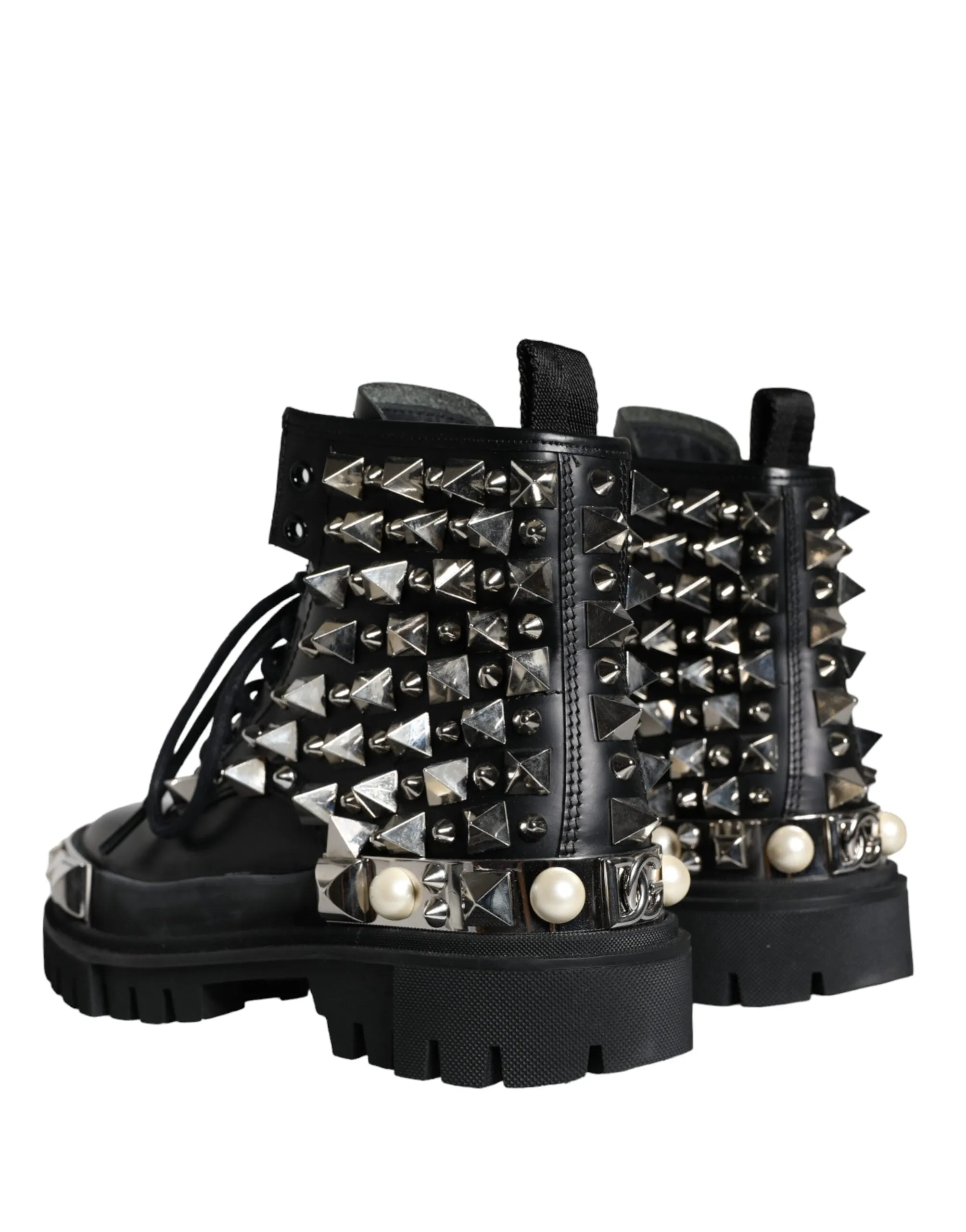 Black Leather Studs Embellished Combat Boots Shoes sold by Louxly product image thumbnail 4