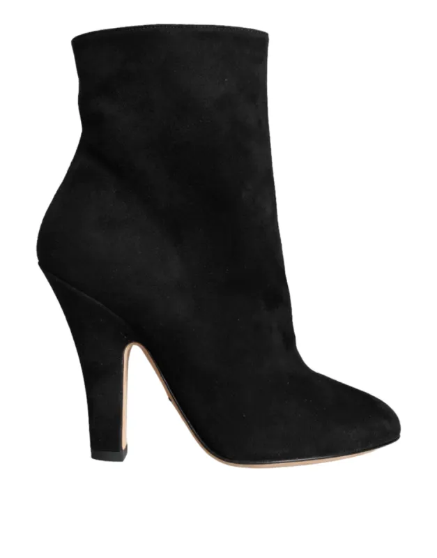 Black Suede Leather Mid Calf Boots Shoes sold by Louxly