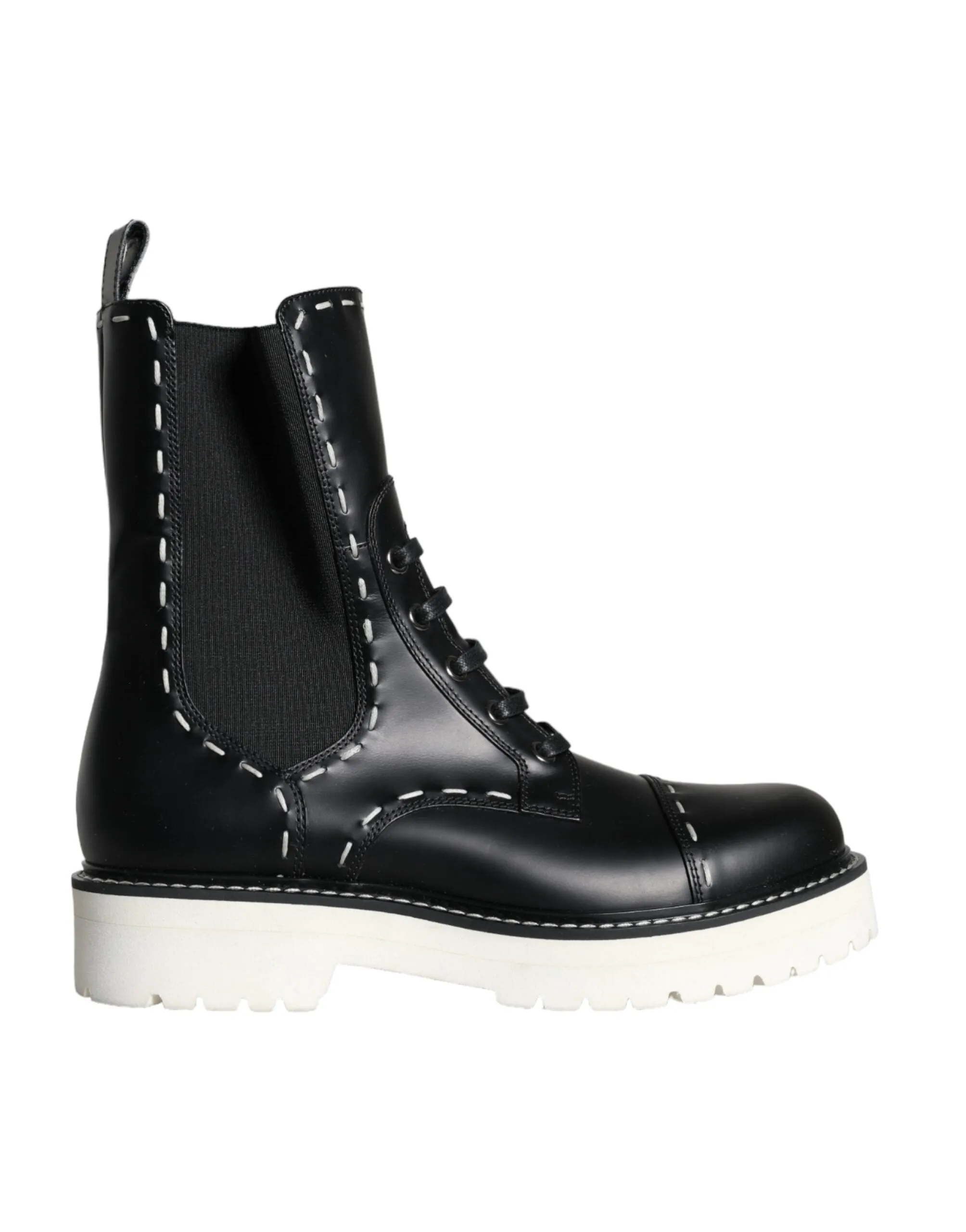 Black Leather Combat Mid Calf Boots Shoes sold by Louxly