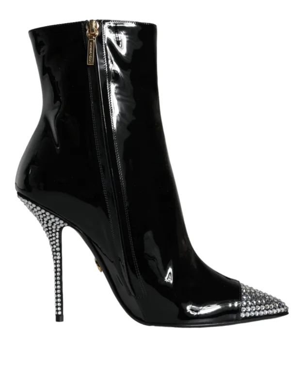 Black Patent Leather Crystal Heel Boots Shoes sold by Louxly