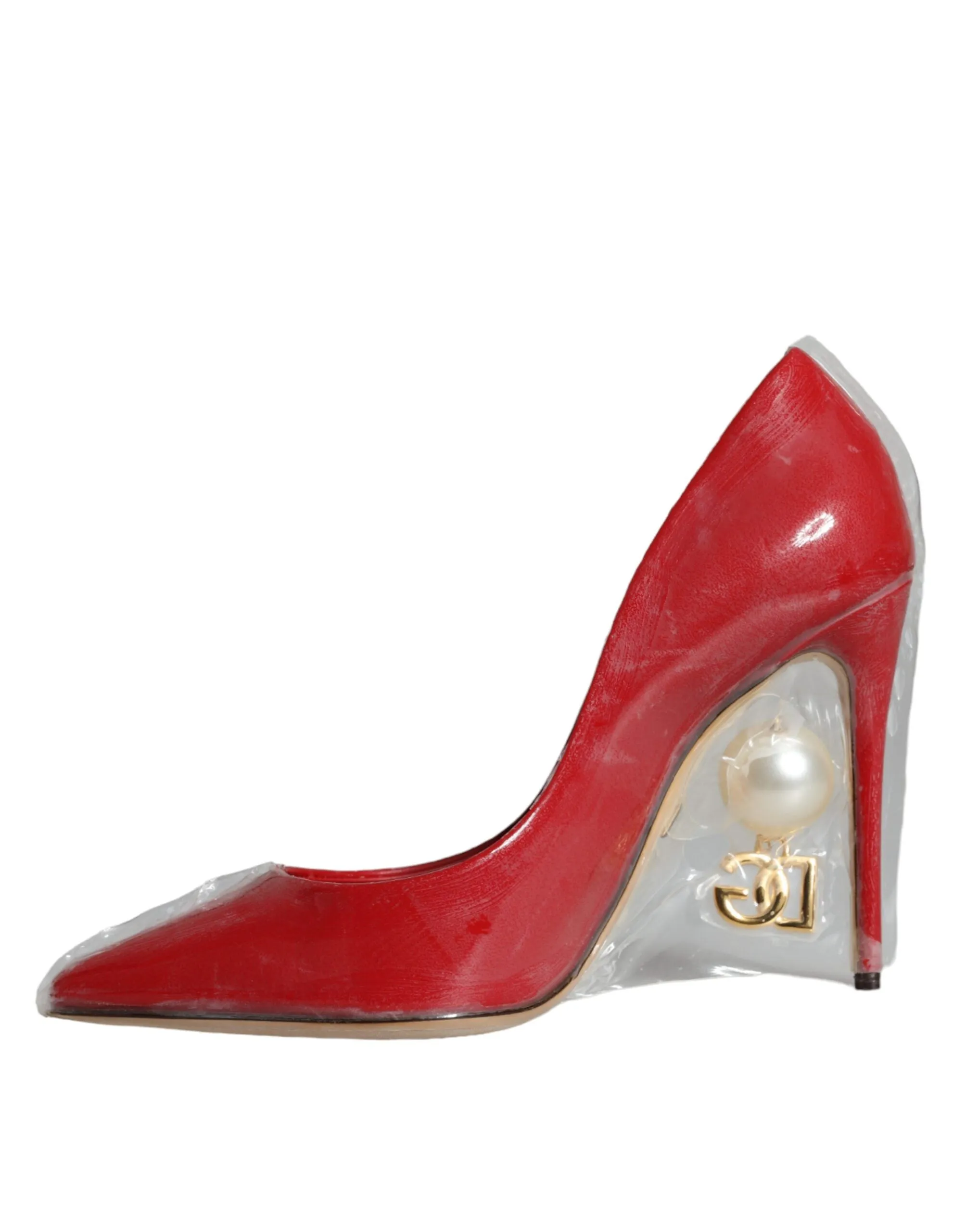 Red Patent Leather Faux Pearl Heels Pumps Shoes sold by Louxly product image thumbnail 4