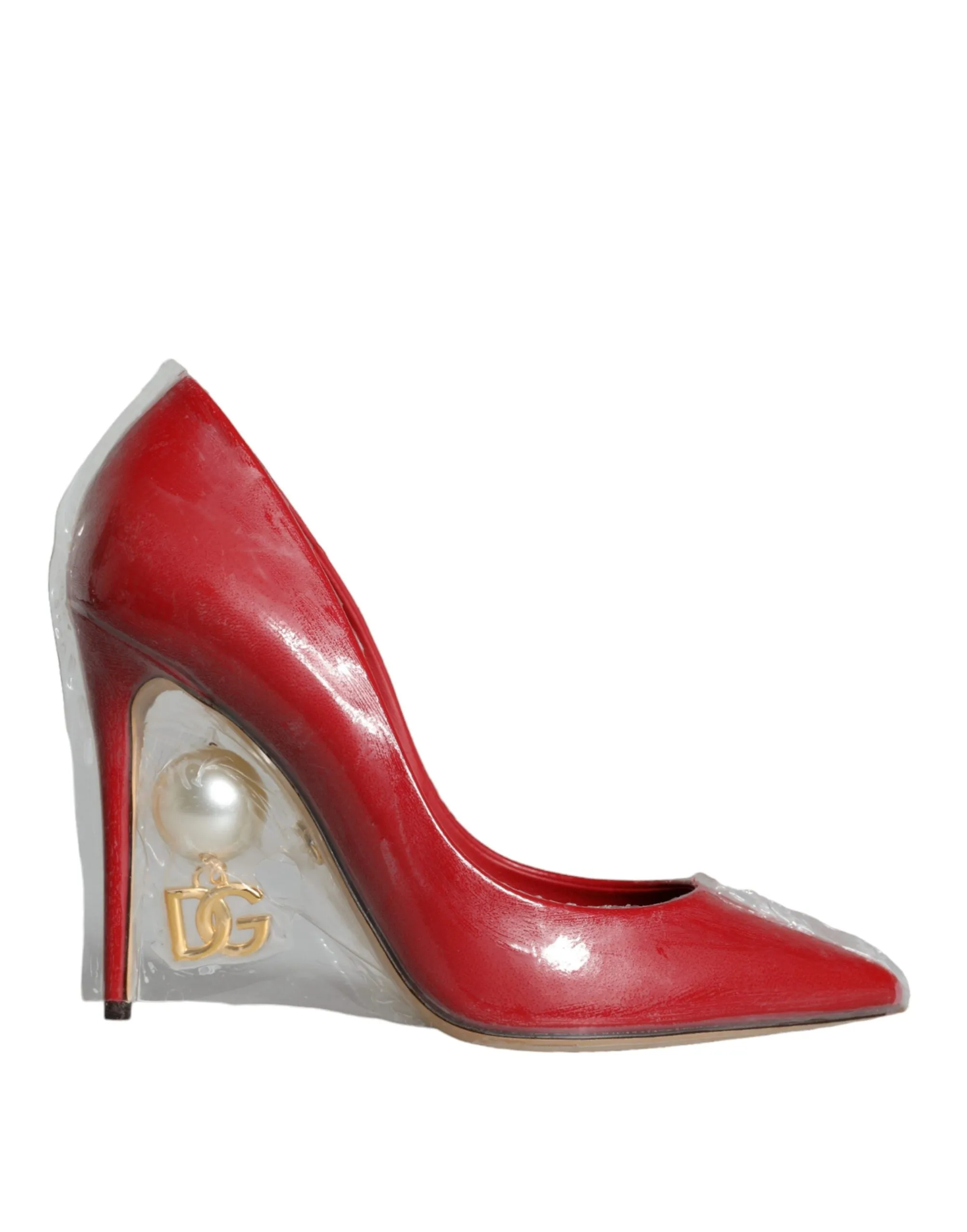 Red Patent Leather Faux Pearl Heels Pumps Shoes sold by Louxly
