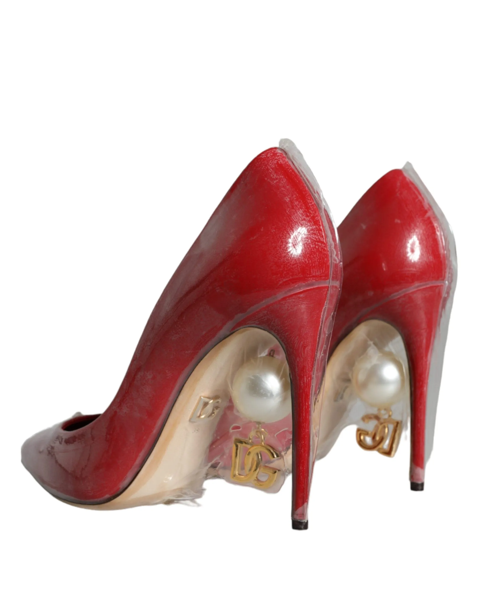 Red Patent Leather Faux Pearl Heels Pumps Shoes sold by Louxly product image thumbnail 5