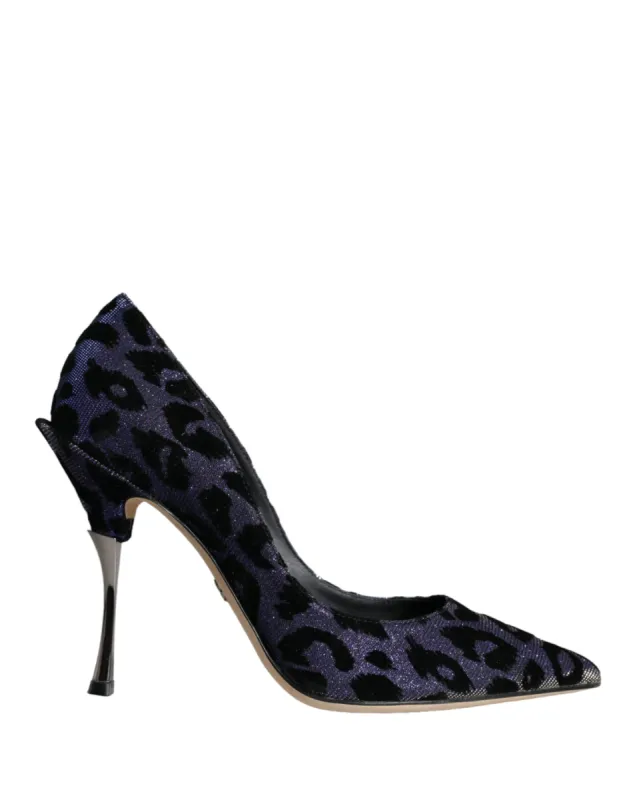 Dark Blue Leopard Lurex Heels Pumps Shoes sold by Louxly