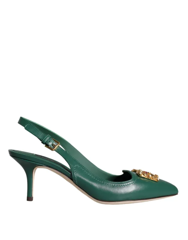 Dark Green DG Amore Leather Slingbacks Shoes sold by Louxly