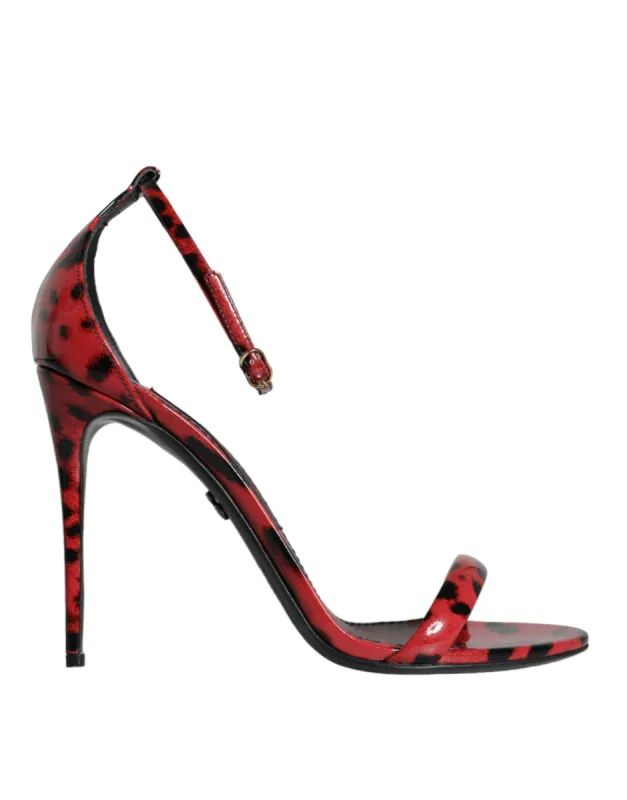 Red Leopard Leather Ankle Strap Keira Sandals Shoes sold by Louxly