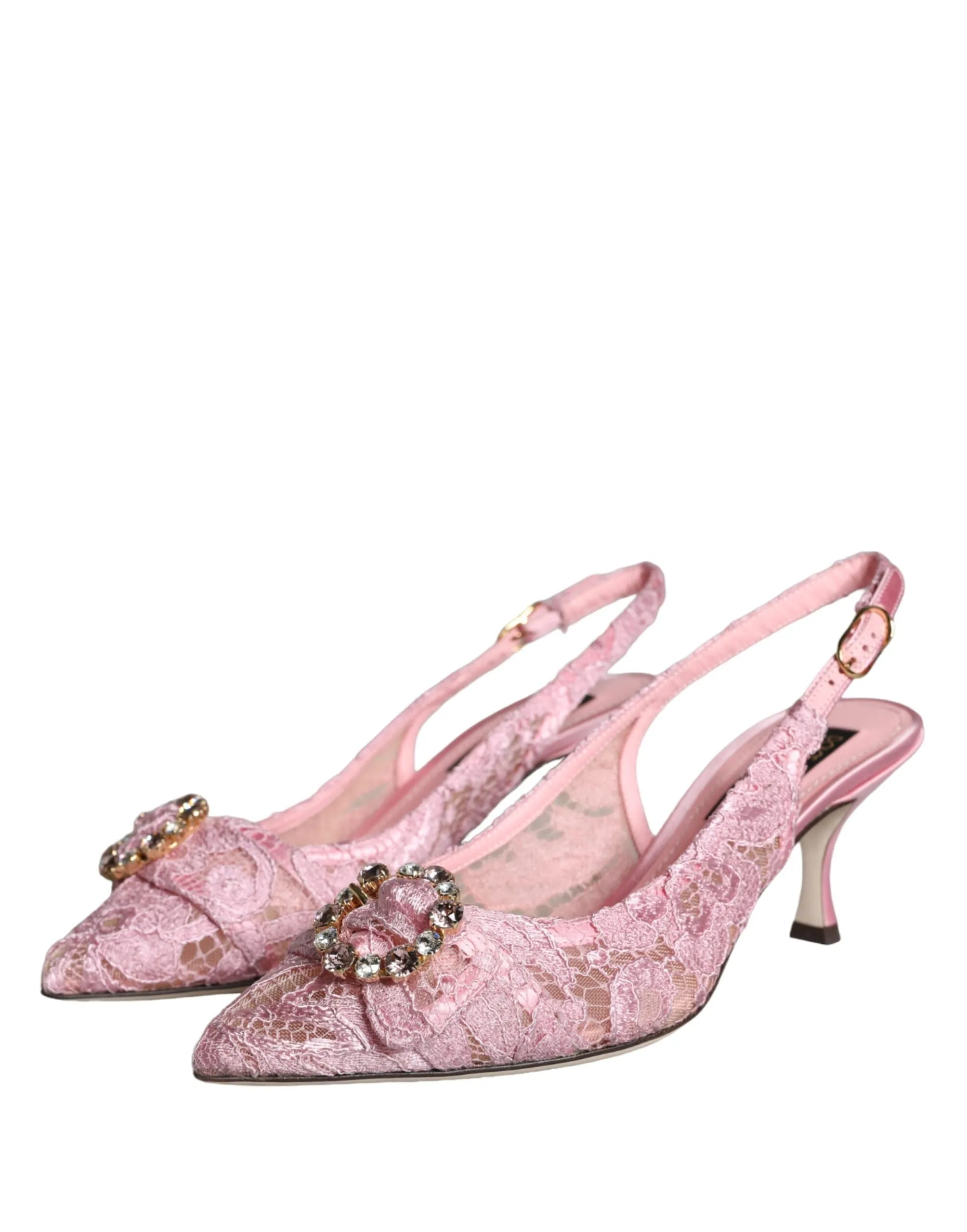 Pink Taormina Lace Crystal Heel Slingbacks Shoes sold by Louxly product image thumbnail 3