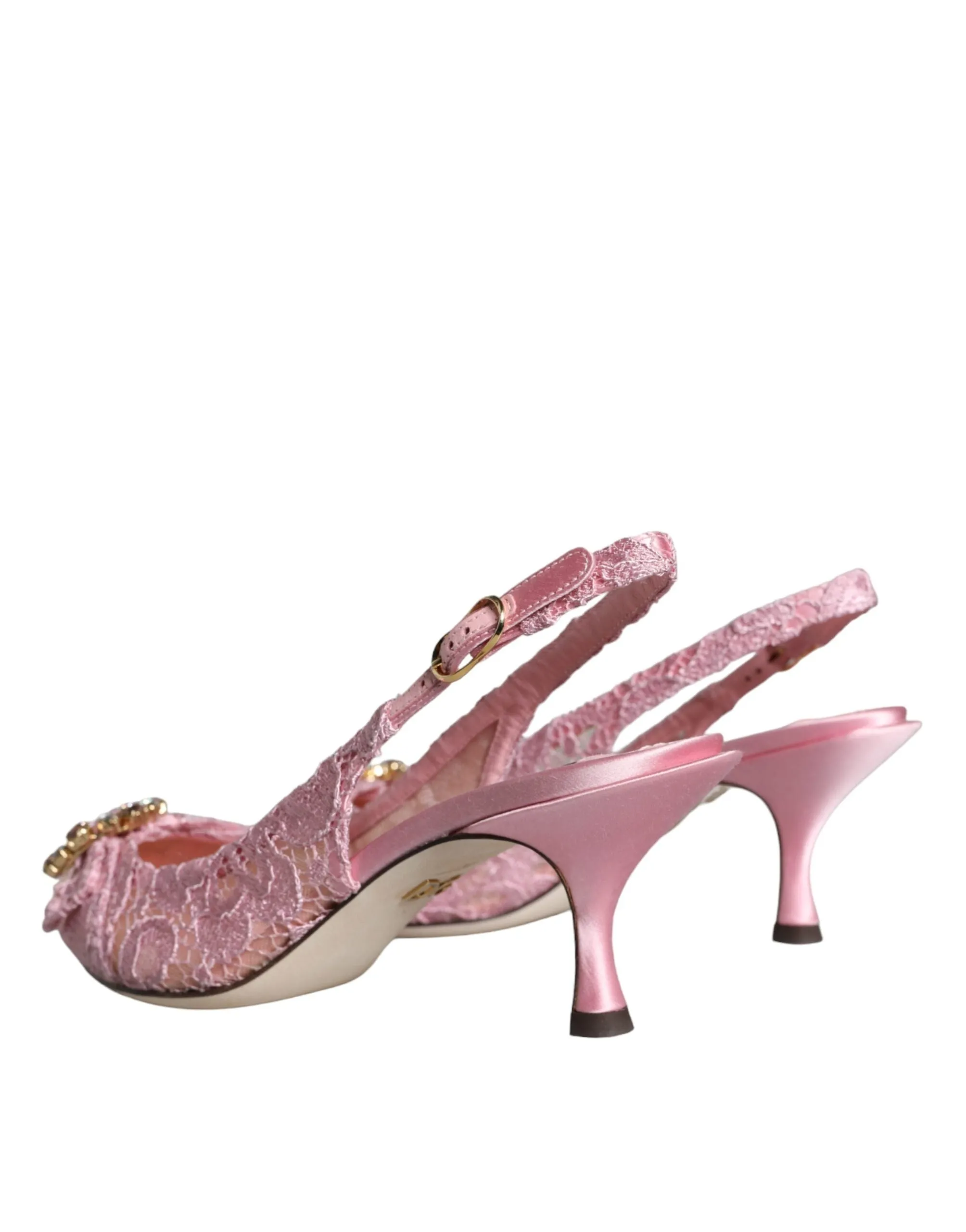 Pink Taormina Lace Crystal Heel Slingbacks Shoes sold by Louxly product image thumbnail 4