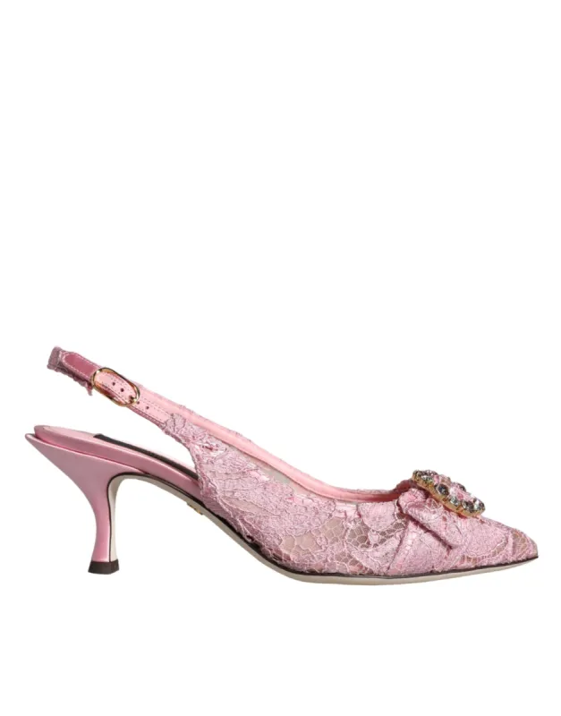 Pink Taormina Lace Crystal Heel Slingbacks Shoes sold by Louxly