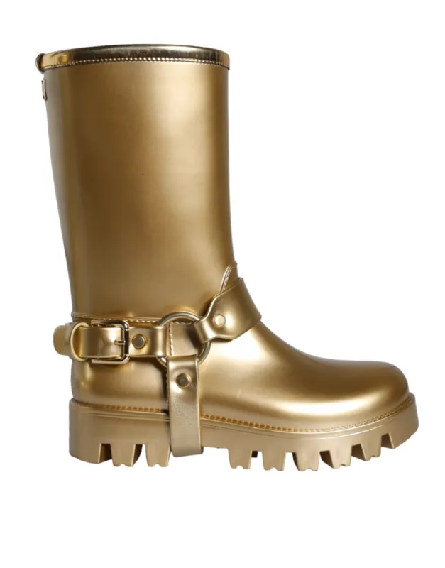 Metallic Gold Rubber PVC Rain Boots Shoes sold by Louxly