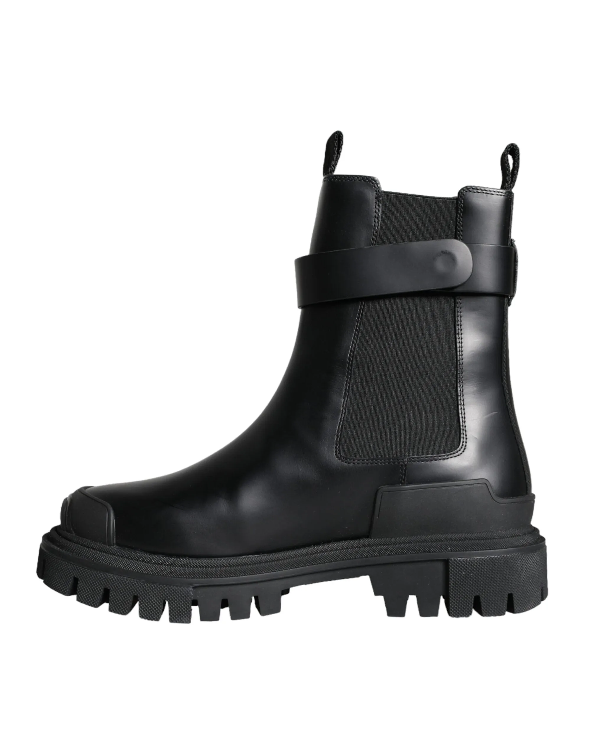 Black Leather Combat Mid Calf Boots Shoes sold by Louxly product image thumbnail 4