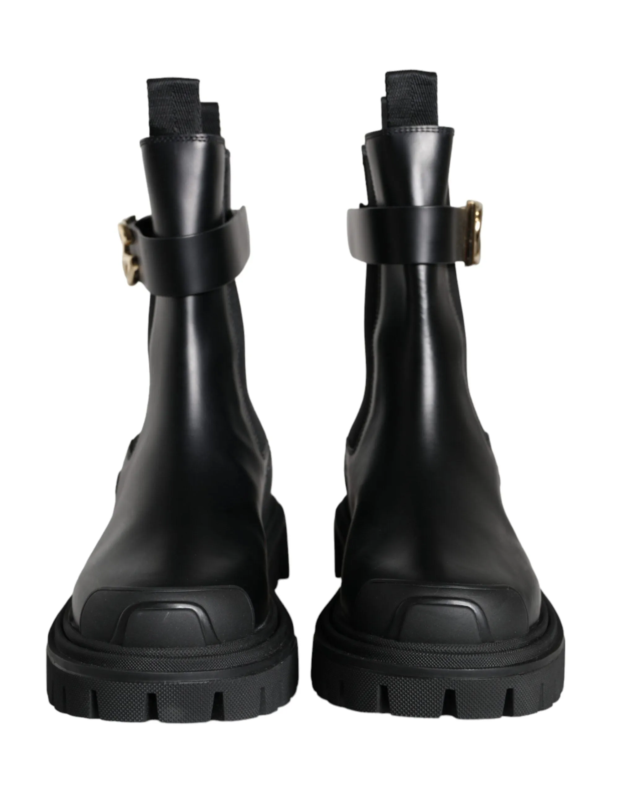 Black Leather Combat Mid Calf Boots Shoes sold by Louxly product image thumbnail 2