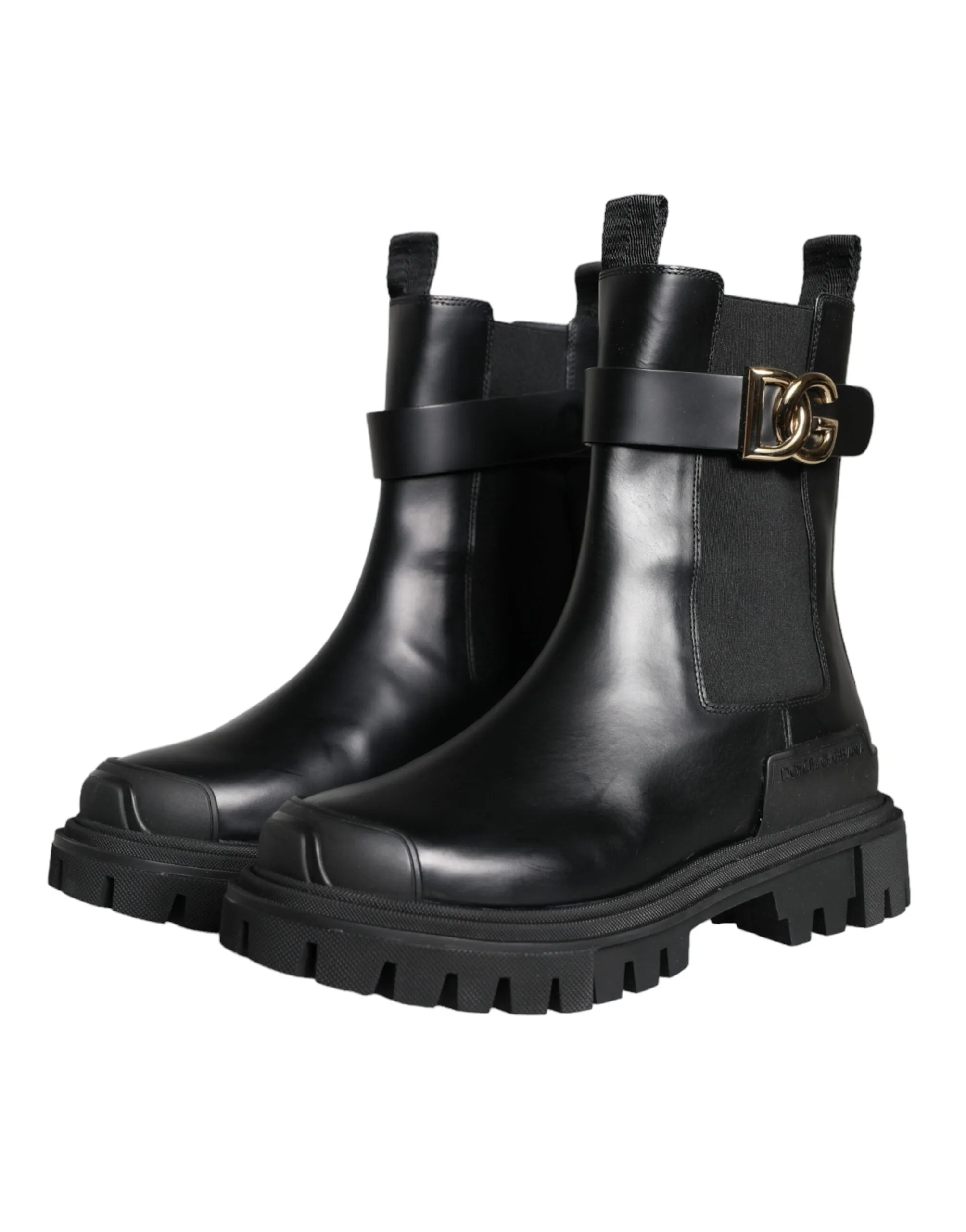 Black Leather Combat Mid Calf Boots Shoes sold by Louxly product image thumbnail 3