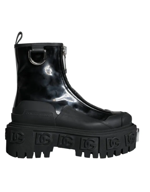 Black Leather Rubber Logo Ankle Boots Shoes sold by Louxly