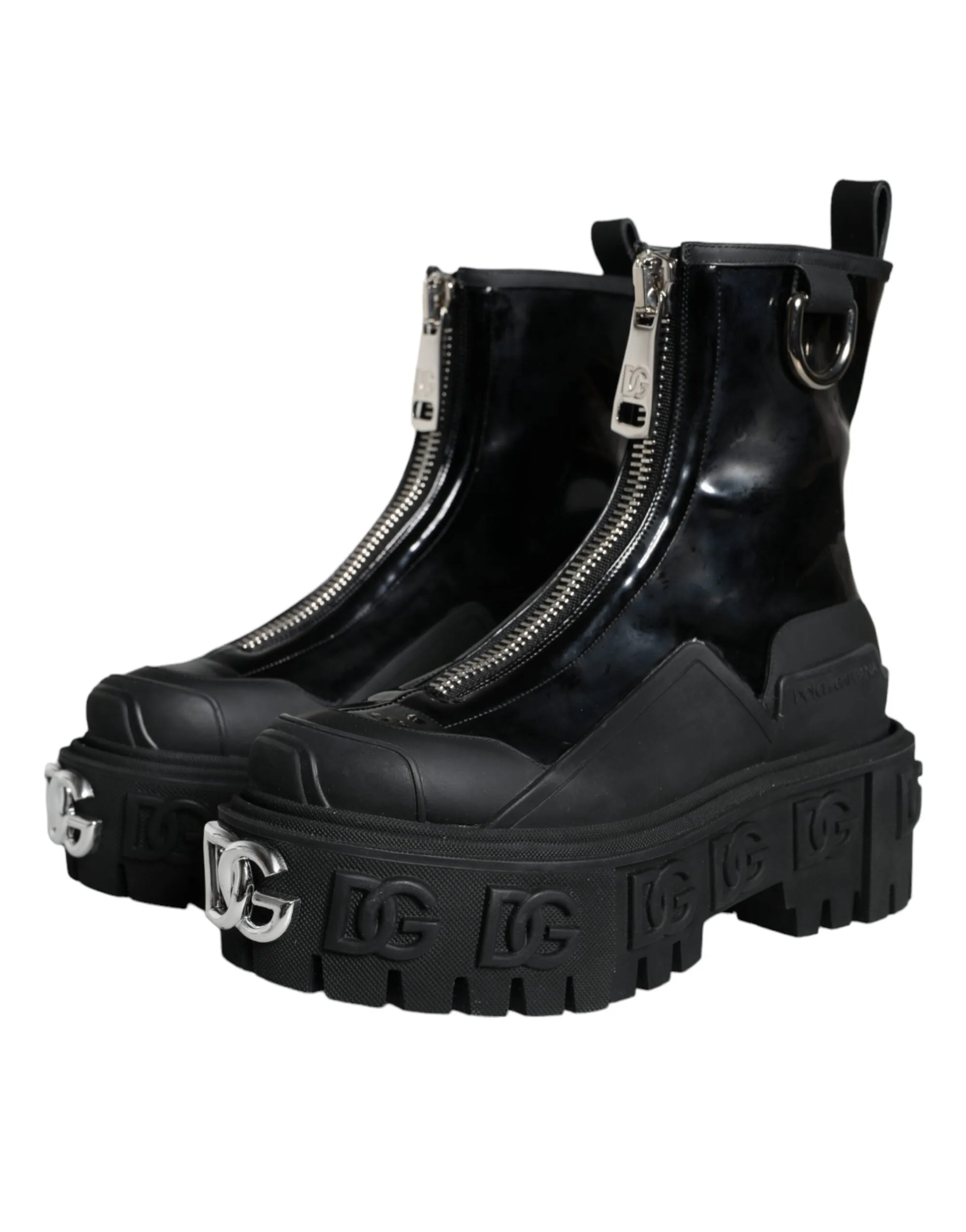 Black Leather Rubber Logo Ankle Boots Shoes sold by Louxly product image thumbnail 3