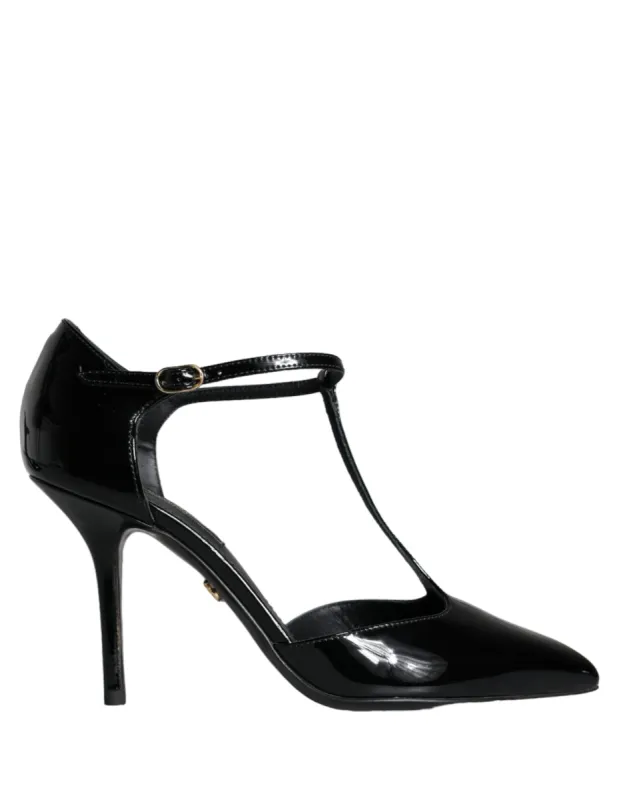 Black Leather T-strap Stiletto High Heels Shoes sold by Louxly