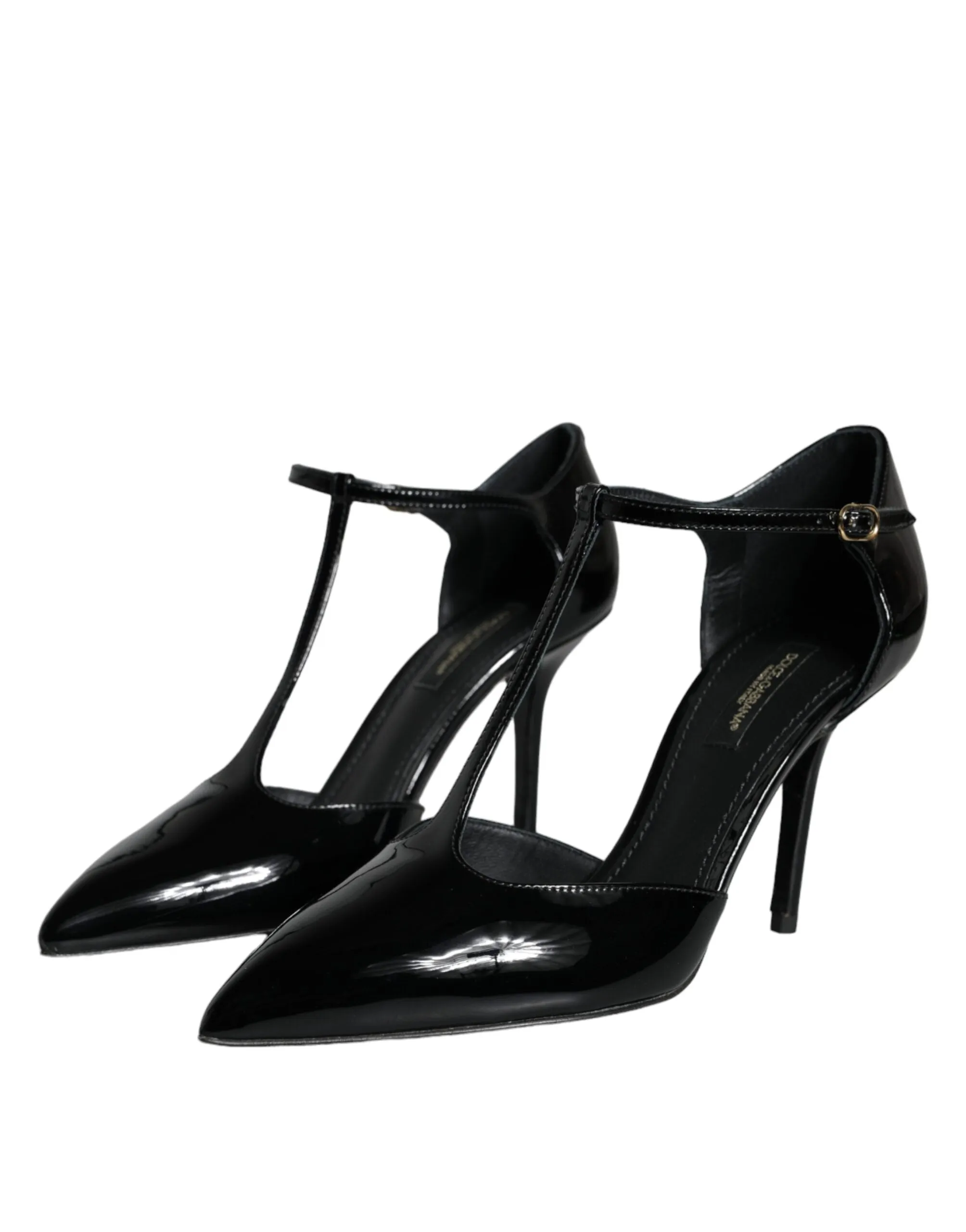 Black Leather T-strap Stiletto High Heels Shoes sold by Louxly product image thumbnail 3