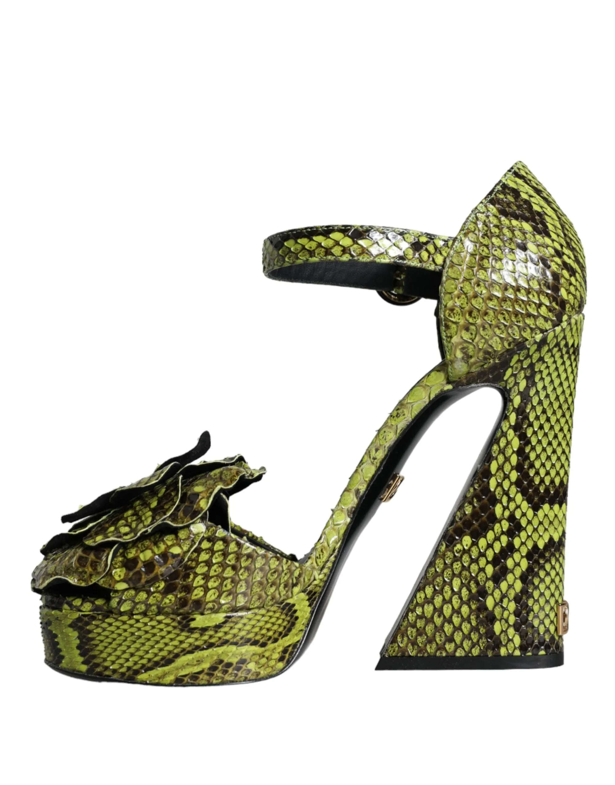 Green Exotic Leather Ankle Strap Heels Sandals Shoes sold by Louxly product image thumbnail 5