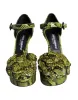 Green Exotic Leather Ankle Strap Heels Sandals Shoes sold by Louxly