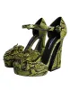 Green Exotic Leather Ankle Strap Heels Sandals Shoes sold by Louxly