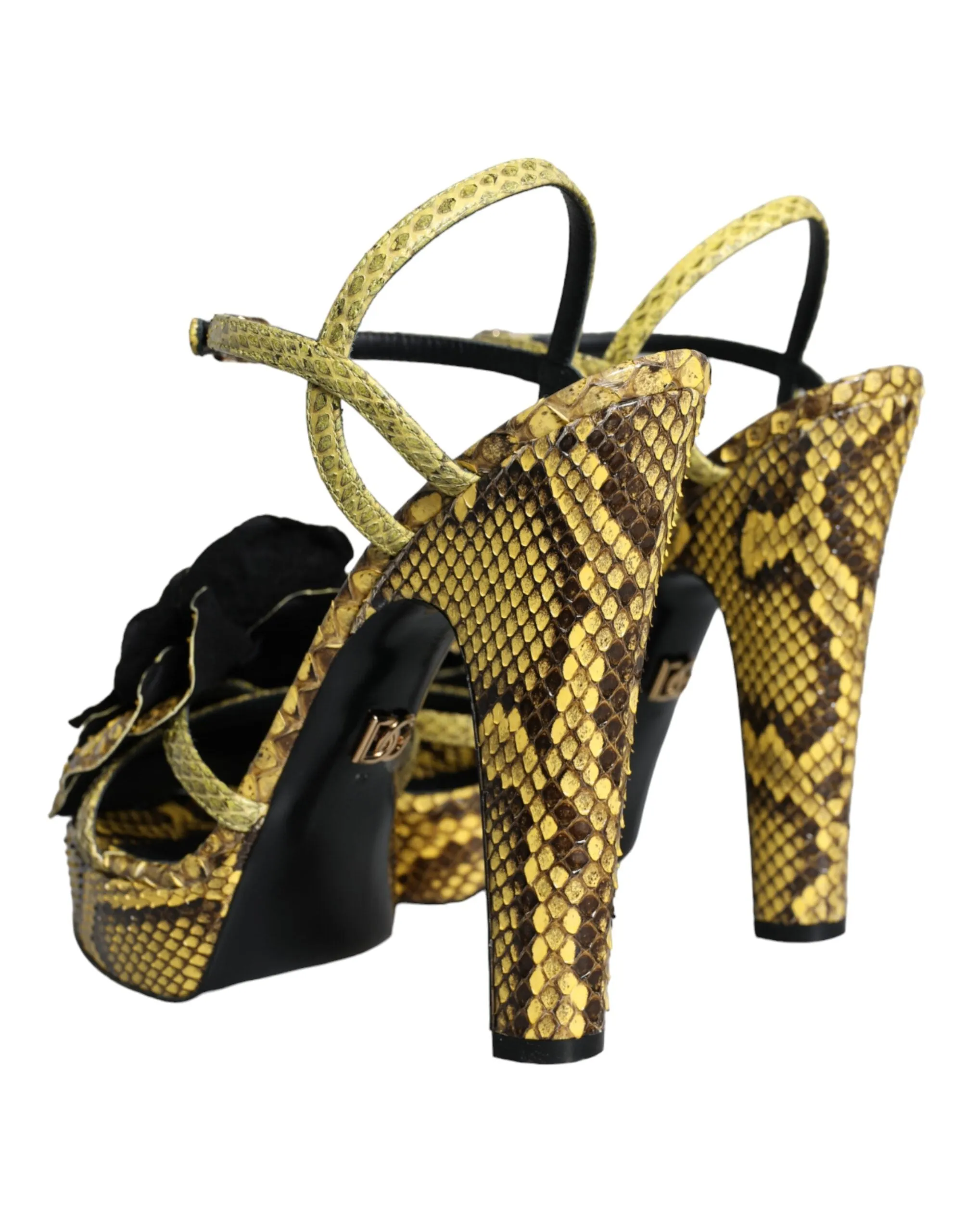 Yellow Exotic Leather Ankle Strap Heels Sandals Shoes sold by Louxly product image thumbnail 4