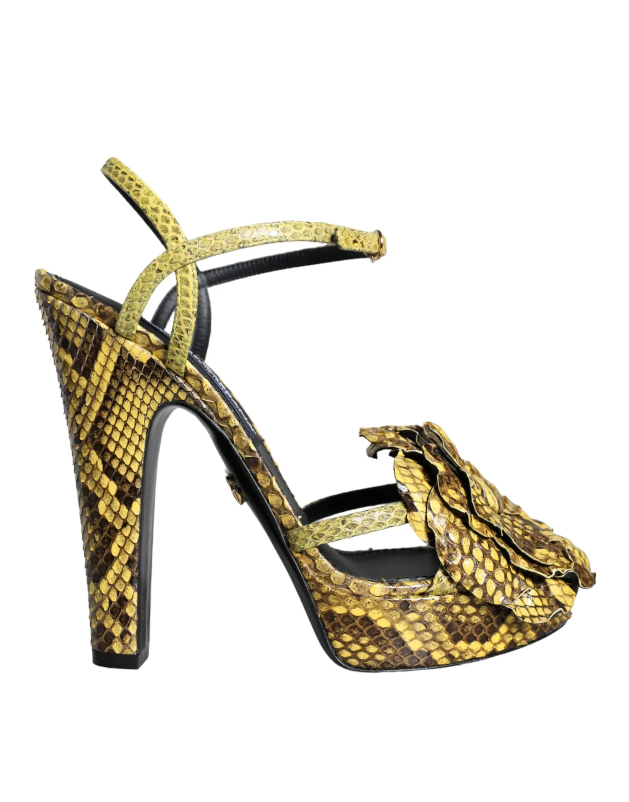 Yellow Exotic Leather Ankle Strap Heels Sandals Shoes sold by Louxly