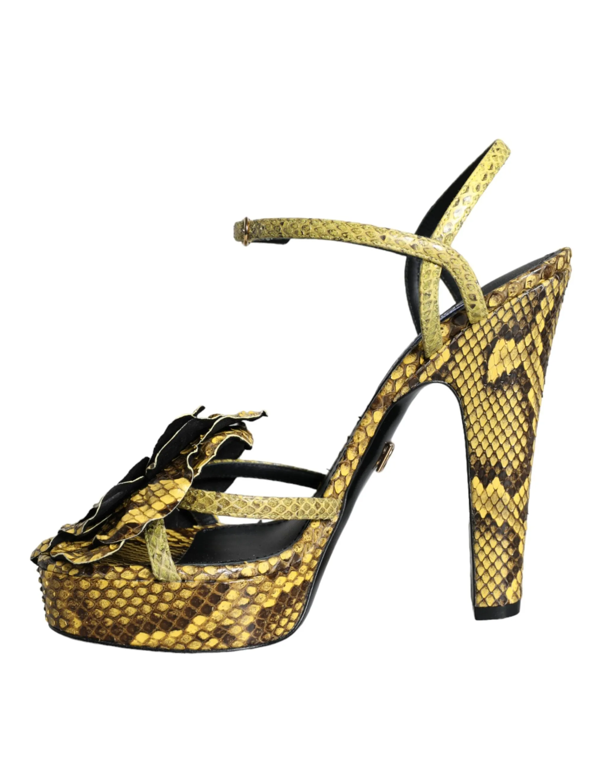 Yellow Exotic Leather Ankle Strap Heels Sandals Shoes sold by Louxly product image thumbnail 5
