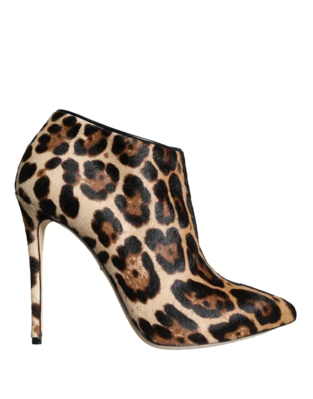 Brown Leopard Calf Fur Heels Ankle Boots Shoes sold by Louxly