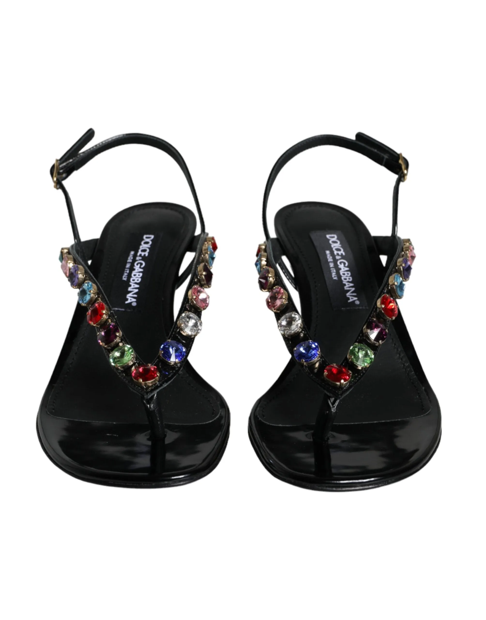 Black Leather Crystal Slingback Sandals Shoes sold by Louxly product image thumbnail 2