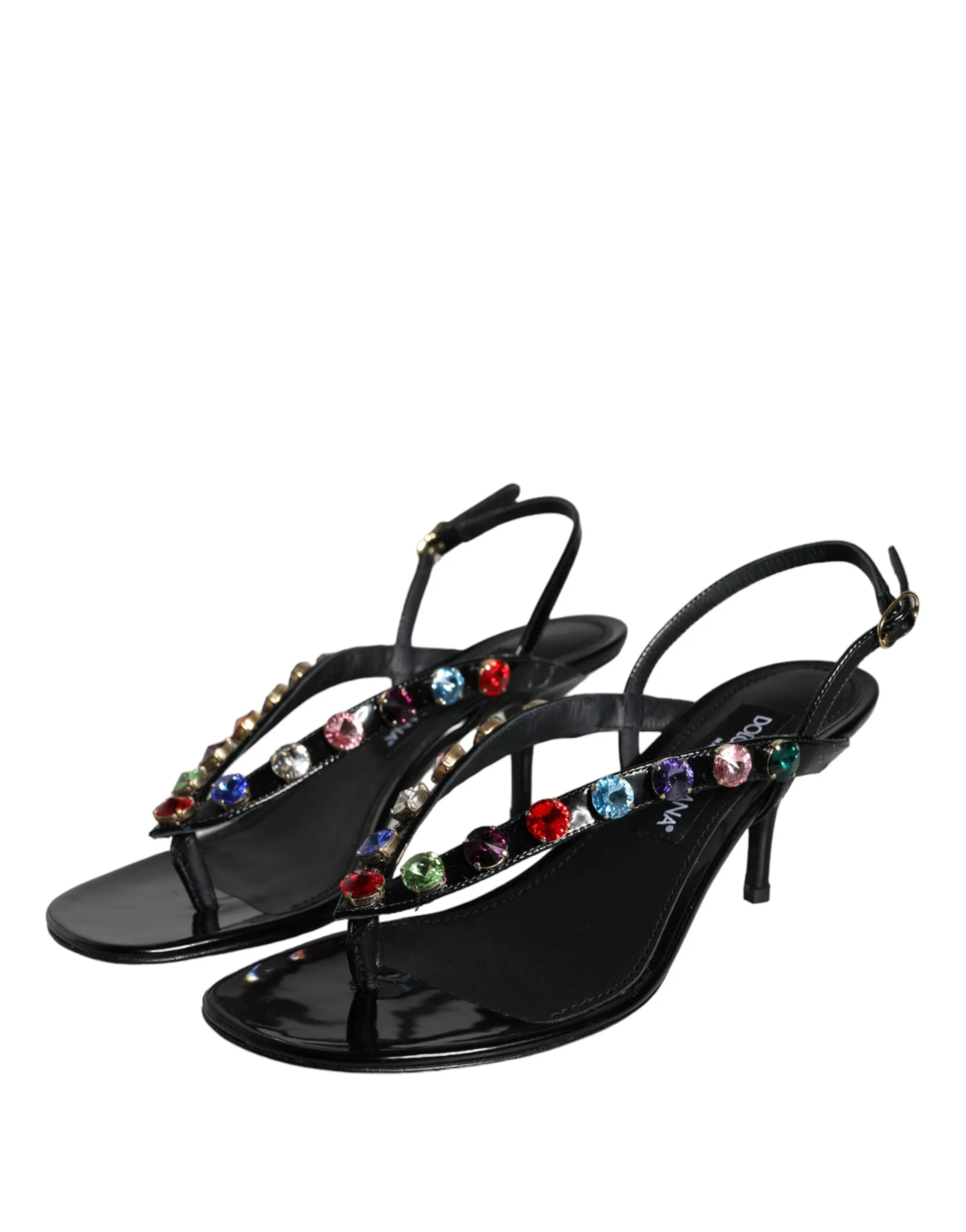 Black Leather Crystal Slingback Sandals Shoes sold by Louxly product image thumbnail 3